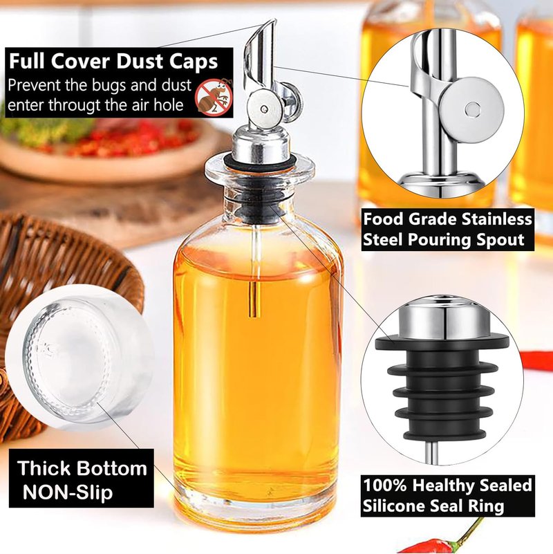 Pafusen 6 Pack Auto Flip Olive Oil Dispenser, Liquor Pour Spout, Oil Dispenser for Kitchen, Easily Turn Your Bottles into Dispensers for Liquor, Vinegar, Coffee Syrup or Oils, Weighted Pourer, Silvers