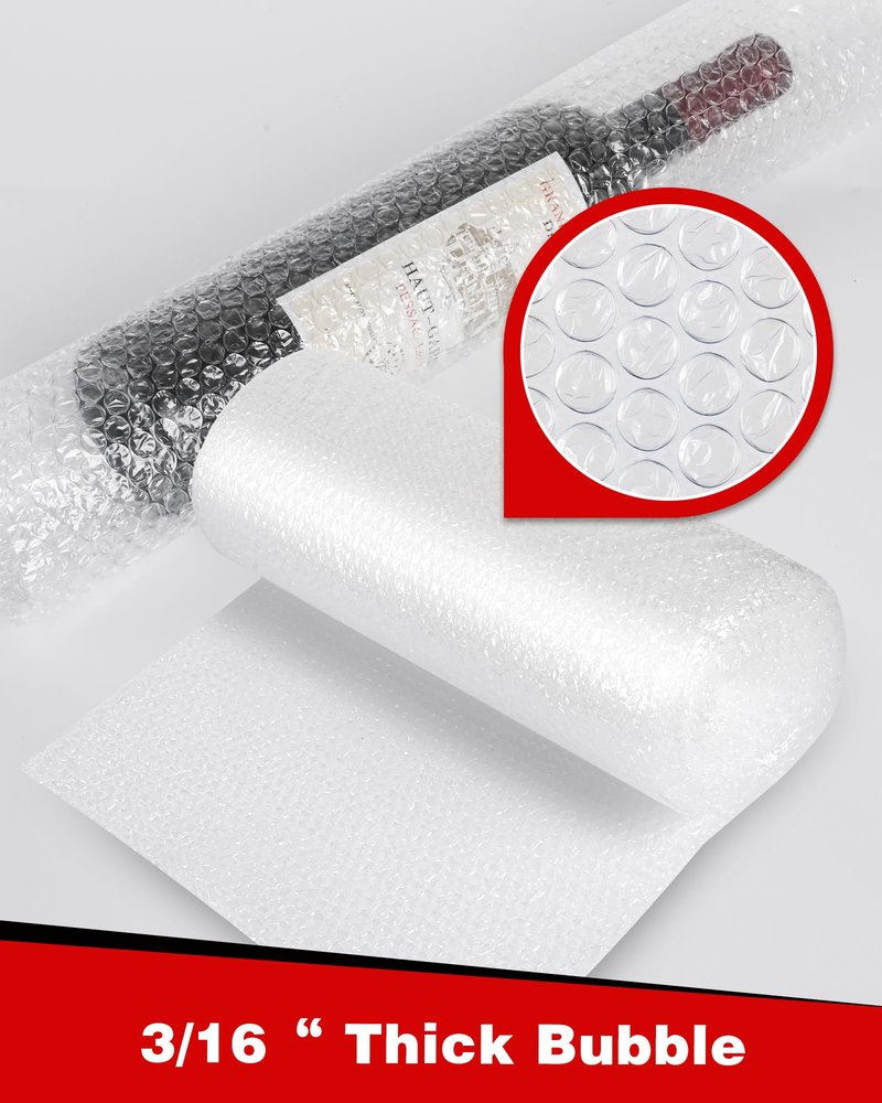 2-Pack Bubble Cushioning Wrap Rolls, 3/16" x 17" x 72' ft Total, Perforated 12" 20 Fragile Stickers for Shipping, Packaging, Mailing