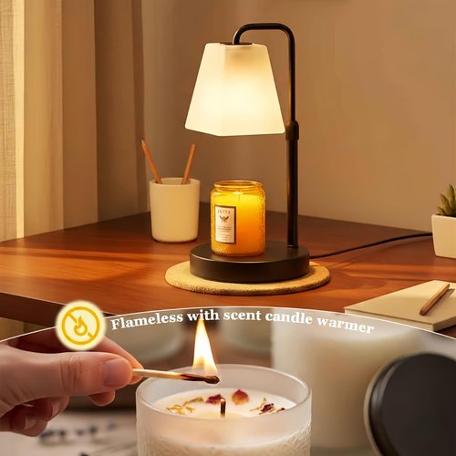 JIMEI Candle Warmer Lamp with Timer Electric Wax Warmer for Scented Wax Melt Warmer Melter for Jar Candles Dimmable Adjustable Height Gifts for Women Mom House Warming Frossted Glass Black