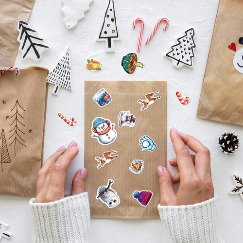 Cute Winter Stickers Pack for Kids Teens and DIY Crafts Lovers 108Pcs Vinyl Waterproof Snowman Snowflake Animal Mug Star Themed Laptop Water Bottles Journaling