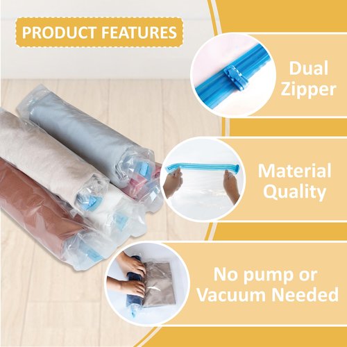 Cozy Essential Compression Bags for Travel - Travel Essentials - 12 Pack Space Saver Plastic Packaging Bags - No Vacuum Needed - Compression Packing Bags for Cruise Accessories