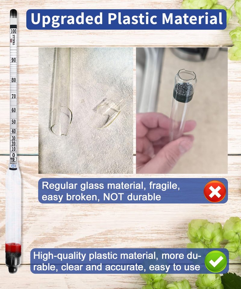 CIMALAB Hydrometer Alcohol Meter Kit, Hydrometer Alcohol 0-200 Proof & Tralle with Hydrometer Test Jar, Alcohol Proof Tester Hydrometer, Alcohol Tester for Liquor/Moonshine/Spirits/Proofing/Distilled