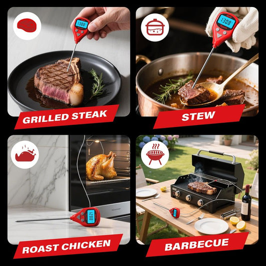 AWLKIM Digital Meat Thermometer with 40-Inch Leave-in External Probe, Rechargeable Instant Read Food Thermometer for Grill BBQ Smoker Oven Kitchen, IP67 Waterproof, Audible Alarm & Hold Function