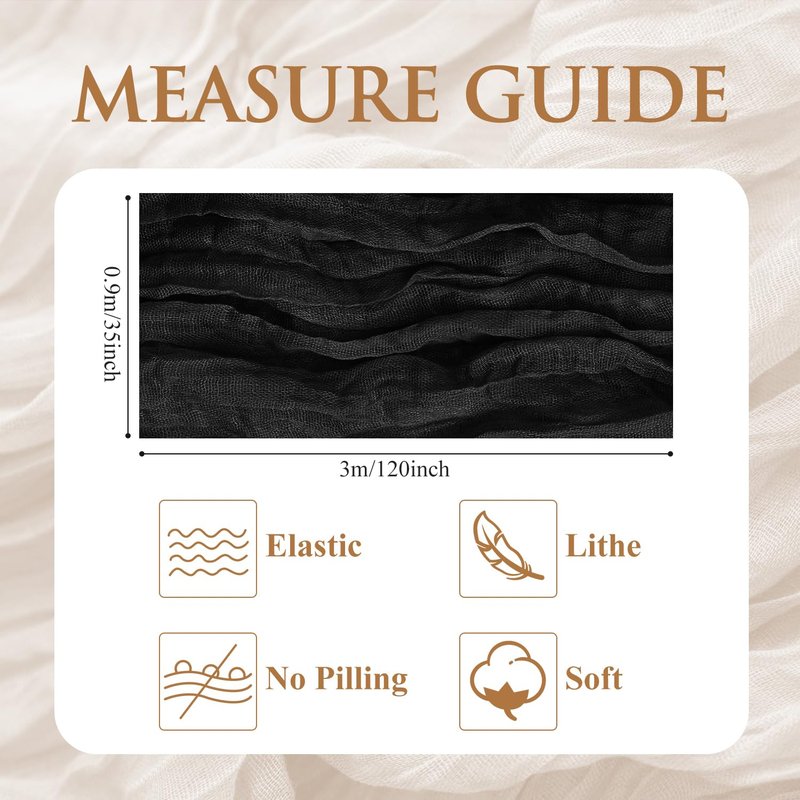 Xiomot Table Runner Cheesecloth 10FT Black Boho Gauze Cheese Cloth Rustic Sheer Table Runners for Wedding Birthday Bridal Baby Shower Party Decoration