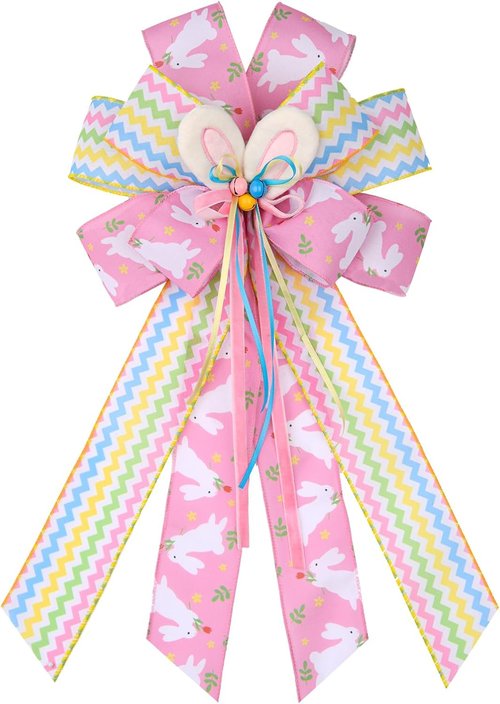 BUVANE Easter Wreath Bow - Large Burlap Bunny Bow for Indoor/Outdoor Holiday Decor | Pink