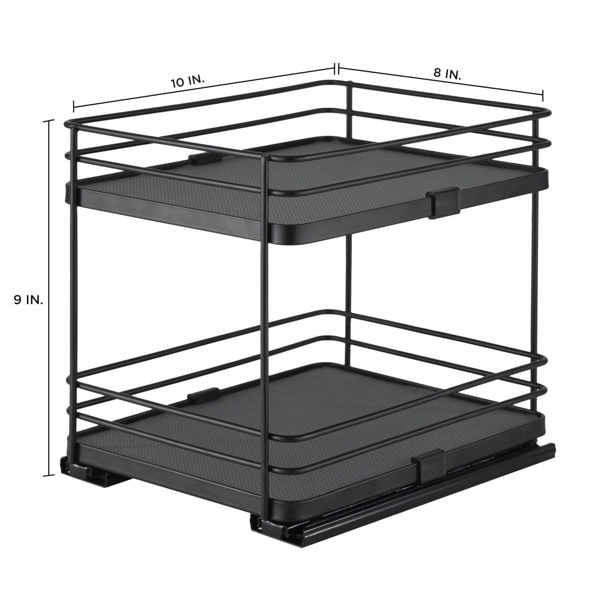 Organize It All Slide Out Shelf Organizer| Dimensions: 8"x 10.2"x 9"| Space Saver | Easy Glide Mechanism | Black.