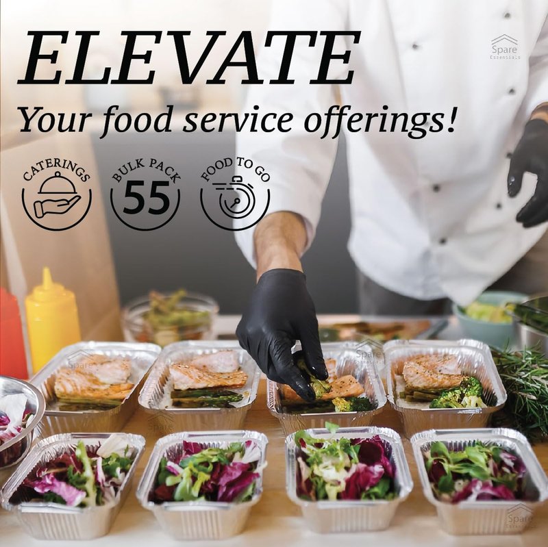 (55 Pack) 1 Lb Aluminum Pans with Lids, Disposable Baking Foil Containers, Takeout Food Storage, Freezer - Mini Foil Pans with Clear Lids for Restaurants & Catering - Size 5.5x4.5x1.9 Spare Essentials