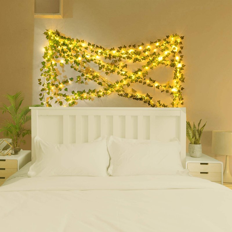 KASZOO 2 Pack 6.56 Ft Vines with Fairy Lights Battery Operated, 40 LEDs Artificial Garland Plant Vine Fairy Light, Hanging Ivy Lights for Bedroom Garden Party Wall Room Decor