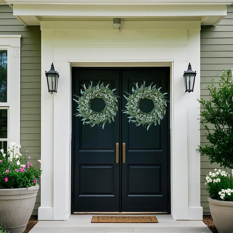 26'' Eucalyptus and Babys Breath Flowers Wreath for Front Door - Large Artificial Greenery Outdoor Wreath for Porch,Window,Farmhouse,Home,Hanging Decor- Spring, Summer, All Seasons (Green-White)