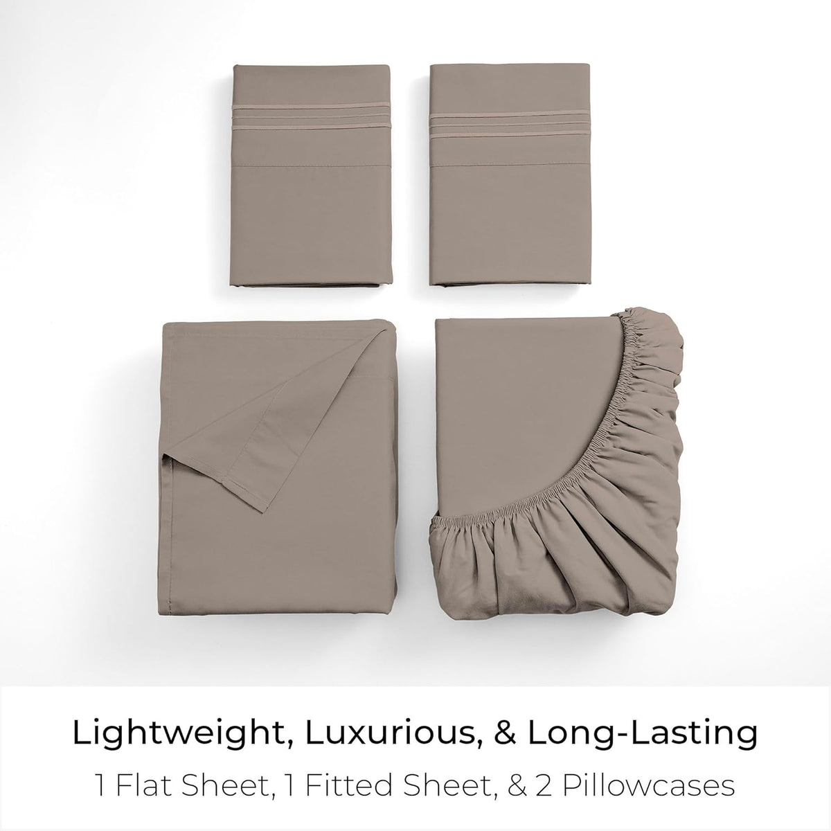 Mellanni King Sheets Set - Luxury 4 PC Bedding Collection | Extra Soft, Cooling, Wrinkle-Resistant (King, Tan)