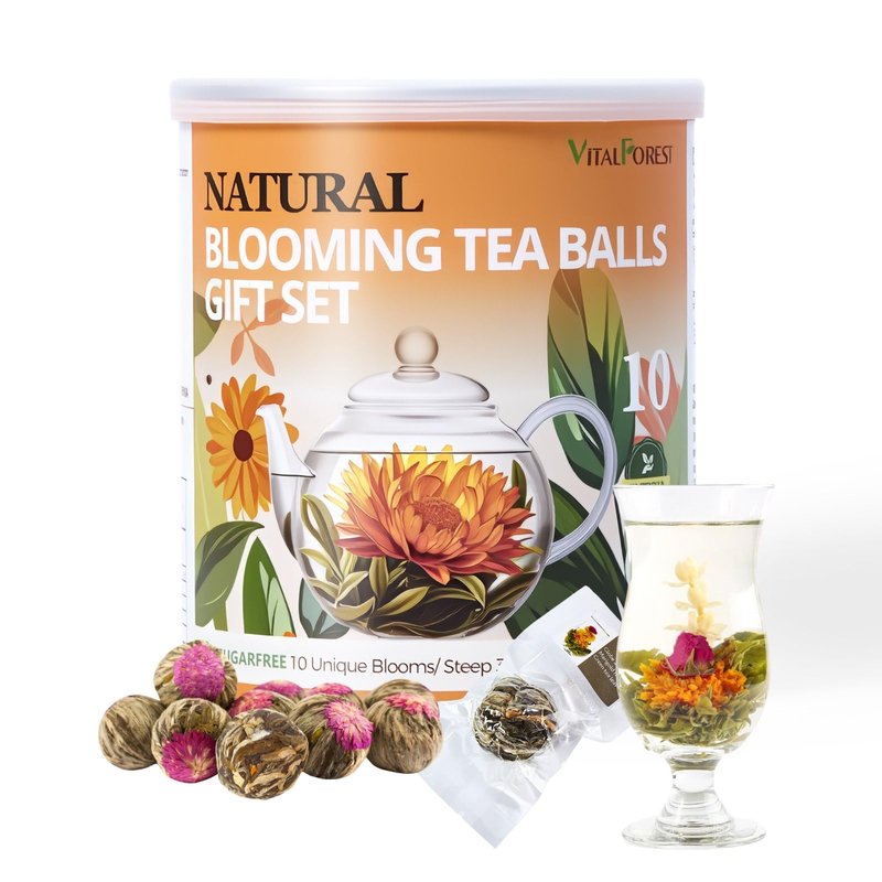 Blooming Tea Gift Set, 10 Unique Varieties Flowering Tea Balls, VitalForest Individual Packing Handmade Blooming Green Tea with Flowers for Anniversary, Valentine, Birthday