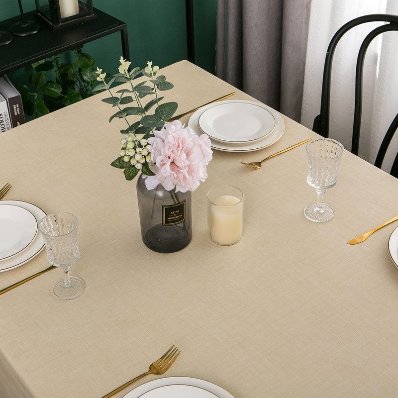 LIBERECOO Vinyl Tablecloth with Flannel Backing, Champagne, Waterproof, Stain-Resistant, Easy-Clean Table Cover for Dining, Kitchen, and Outdoor Use, 60" x 102" Rectangle