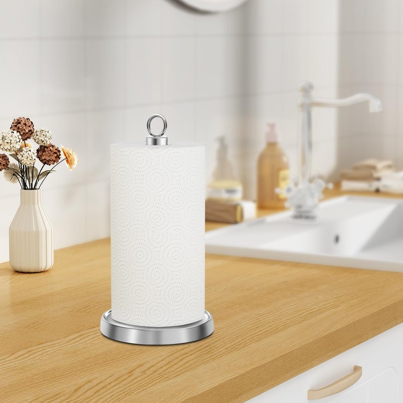 Paper Towel Holder Countertop, Stainless Steel, Weighted Base, Paper Towel Stand Holder for Kitchen Bathroom Farmhouse Essentials Decor Accessories, Silver