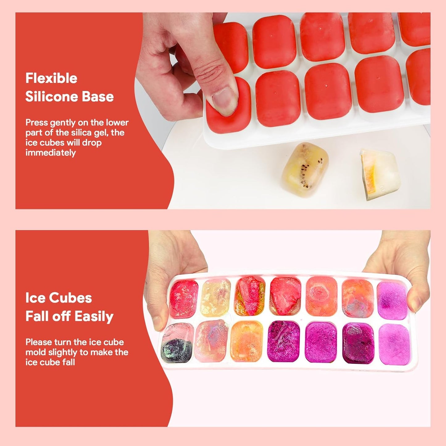 Airabc Silicone Ice Cube Trays - 4 Pack Easy-Release Design with Removable Lid | BPA Free & Stackable