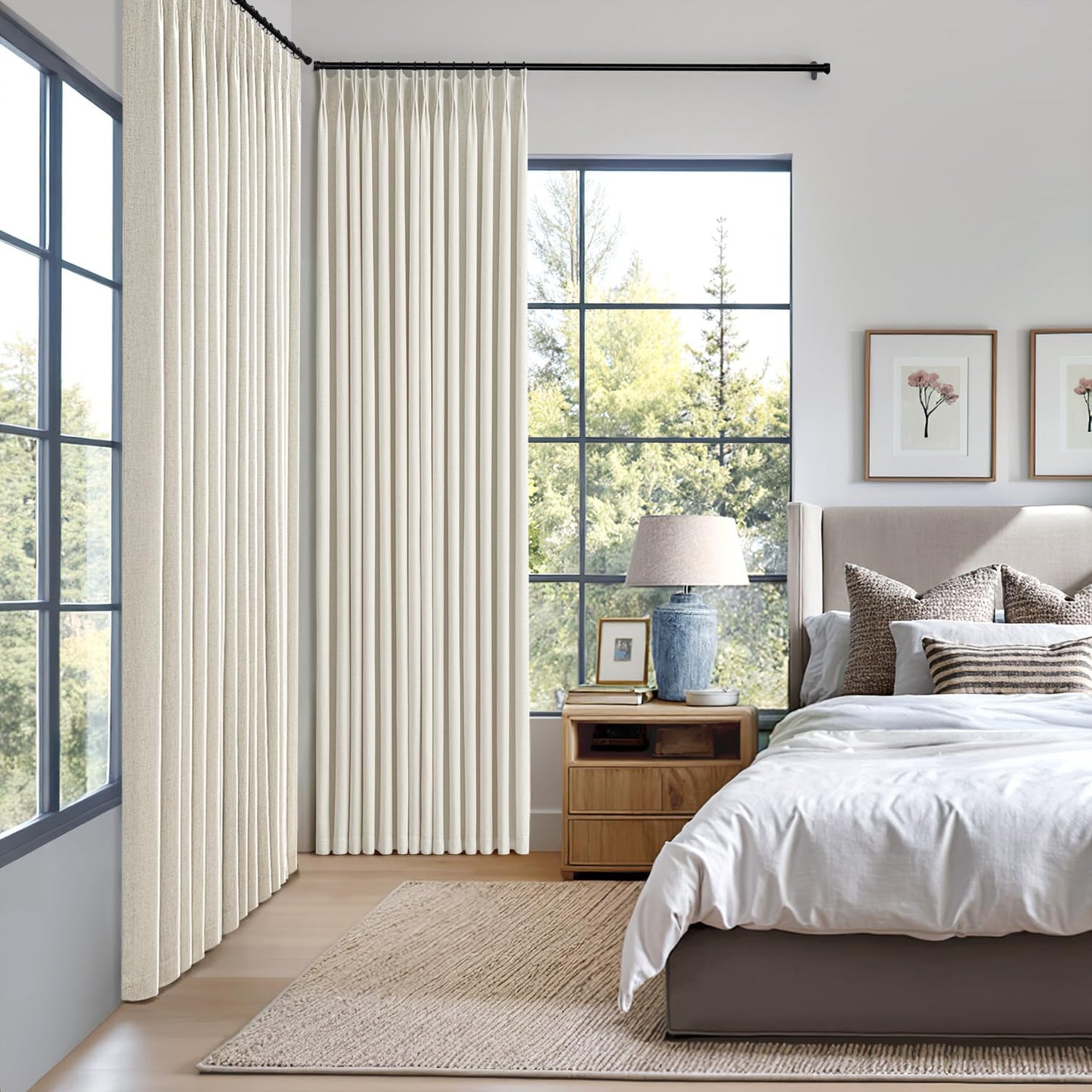 MIULEE 100% Blackout Linen Curtains - Natural Pinch Pleated Design | 84-Inch Long, Room Darkening Drapes (2 Panels)