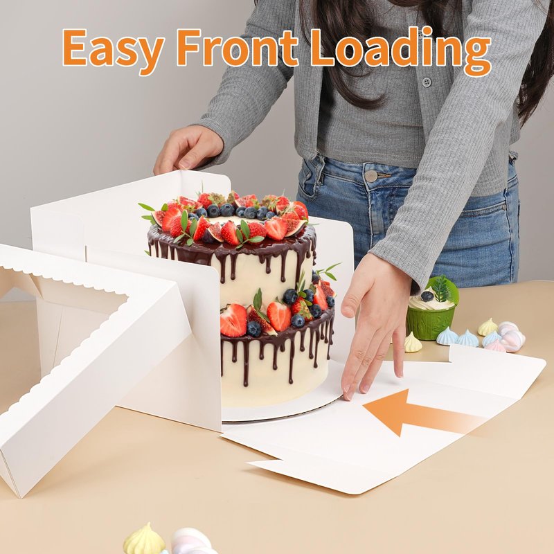 WINKIO 10 Inch Cake Box with Cake Boards, 2 Pack Disposable Cake Carrier, Cakes Transport Container, White Bakery Holder with Window, for Cookies Pies Cupcakes Pastry (10×10×8 Inches)