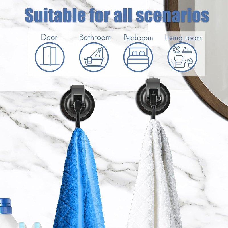 Aby coolswi Heavy Duty Vacuum Suction Cup Hooks for Kitchen，Bathroom and Restroom, Easy to Install and Remove, No Hole Punched, Super Suction Wreath Hanger for Decorations (2, Black)