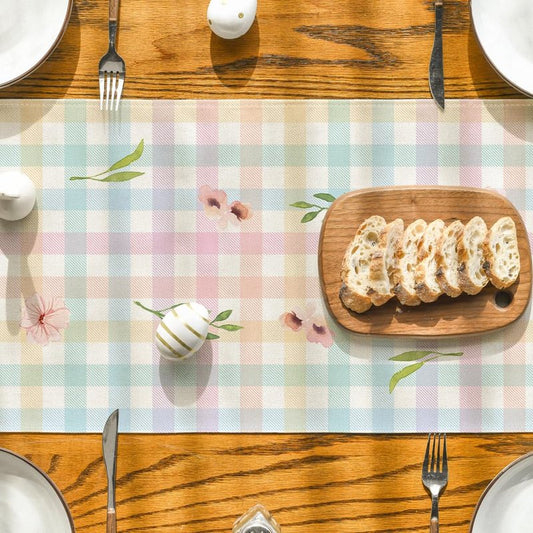 Artoid Mode Colourful Buffalo Plaid Bunny Ears Flower Easter Table Runner, Spring Seasonal Holiday Kitchen Dining Table Decoration for Home Party Decor 13 x 72 Inch