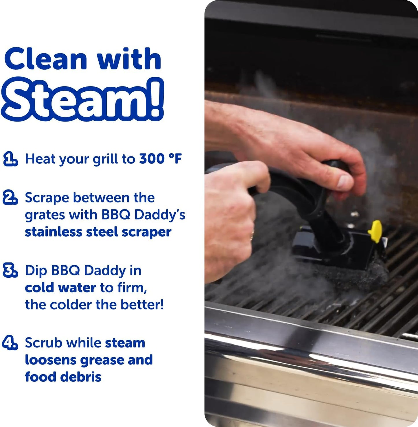 Scrub Daddy BBQ Daddy Grill Cleaner Kit - Bristle-Free Brush & 2 Steel Scour Sponges | 4 Count