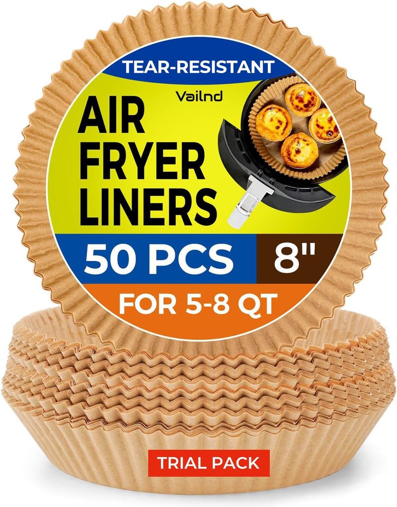 Air Fryer Liners Disposable - 50 PCS 8 Inch Air Fryer Parchment Paper Round, Non-Stick Food Grade Paper Liner for Baking Roasting Microwave