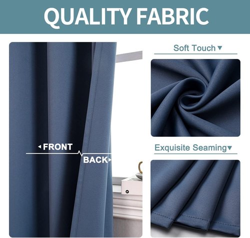 ChrisDowa Blackout Curtains - Extra Wide Thermal Insulated Grommet Panels for Bedroom | Stone Blue, 70 x 63 Inch