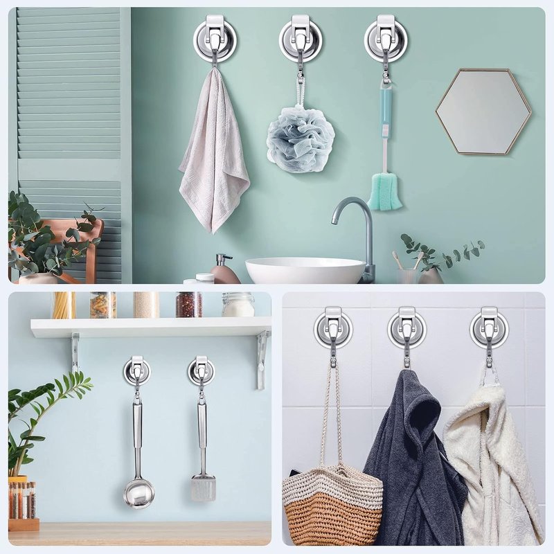 Aby coolswi Heavy Duty Vacuum Suction Cup Hooks for Kitchen，Bathroom and Restroom, Easy to Install and Remove, No Hole Punched, Super Suction Wreath Hanger for Decorations (2, Black)
