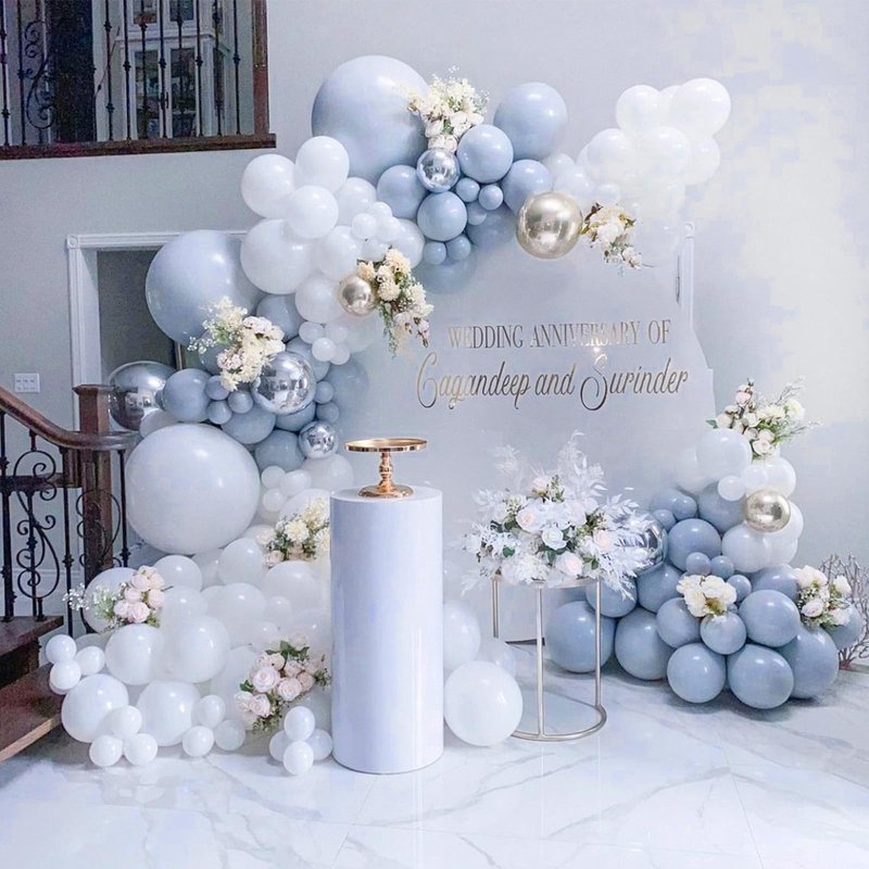 PartyWoo Dusty Blue Balloons 50pcs 12 Inch Boho Dusty Purple Muted Lavender Latex Helium Balloons for Boy Baby Shower Anniversary Bachelorette Graduation Engagement Birthday Party Decorations Blue-F16
