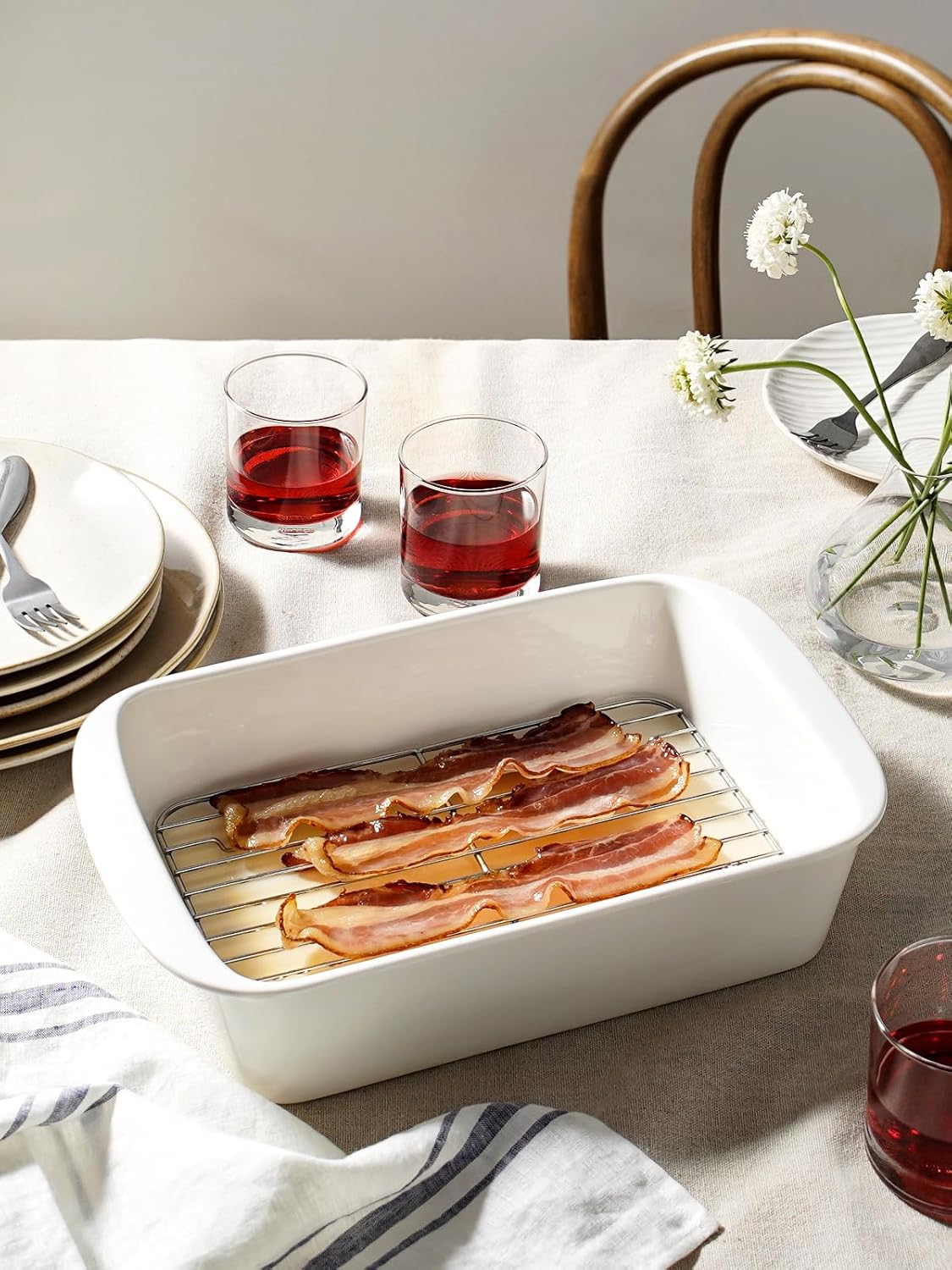 LE TAUCI Deep Casserole Dishes Set - 3-Piece Ceramic Baking Dish Set with Handles, White (4.6QT/3.0QT/1.6QT)