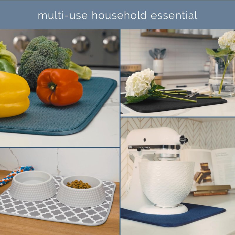S&T INC. Dish Drying Mat, 16” x 18”, Absorbent Microfiber Kitchen Counter Mat, Dish Drying Pad for Dishes, Utensils, Pots and Pans, Large, White Trellis