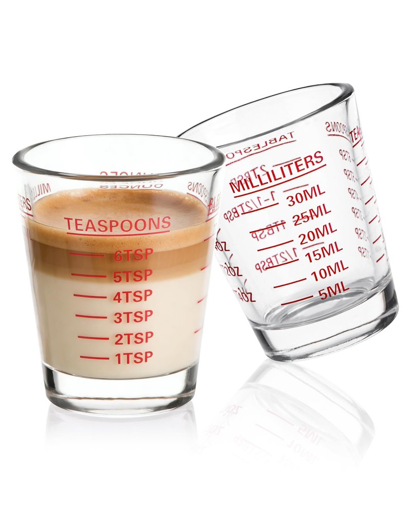 SAIAOKJ Shot Glasses Measuring Cup Set 2PACK Espresso Shot Glasses Liquid Heavy Glass 26-Incremental Measurement 1 OZ, 2 TBS, 6 TSP, 30 ML Kitchen Tools (Red)