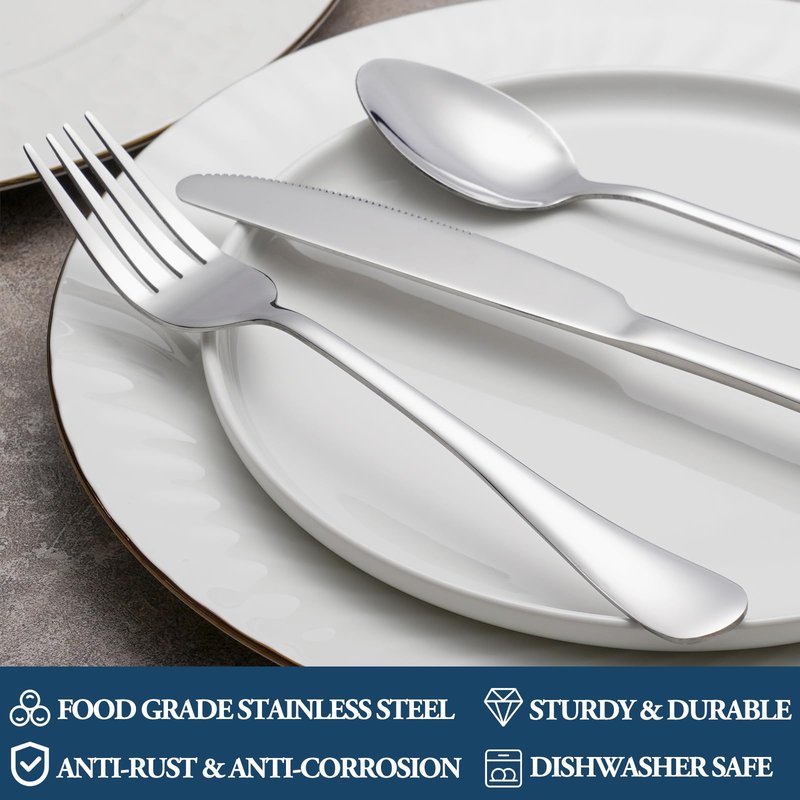 12 Piece Dinner Forks Set, Food-Grade Stainless Steel Silverware Forks, Cutlery Fork, Metal Fork for Home, Kitchen or Restaurant, Mirror Polished, Dishwasher Safe - 8 Inch