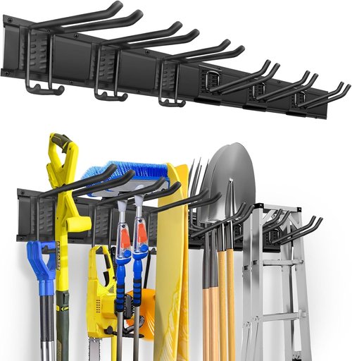 Garden Tool Organizer by [Brand Name] - Heavy Duty Wall Mount Storage Rack with 6 Hooks for Yard Tools