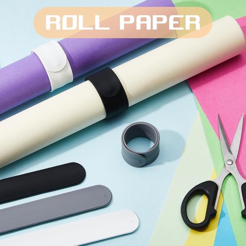 Cunhill Wrapping Paper Holder Clips - 9 Silicone Covered Metal Slap Bands for Gift Wrapping | White, Black, Grey