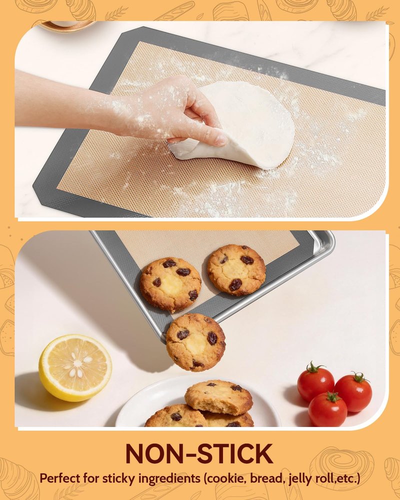 Silicone Baking Mat - Sopito Platinum Silicone - Non-Stick, Food Safe, Reusable Baking Sheet Liner, 5Pcs Set for Half Sheet Size Tray & Quarter Size Tray and 9'' Pizza pan, Grey