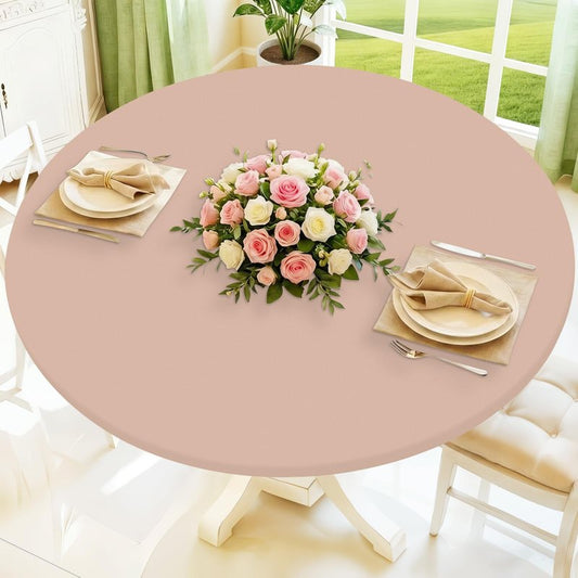 Moosfor Round Spandex Tablecloth, Elastic Fitted Waterproof Tablecloths for 42"-50" Tables, Stretch Washable Picnic Table Cover for Camping, Dining, Indoor and Outdoor, Nude