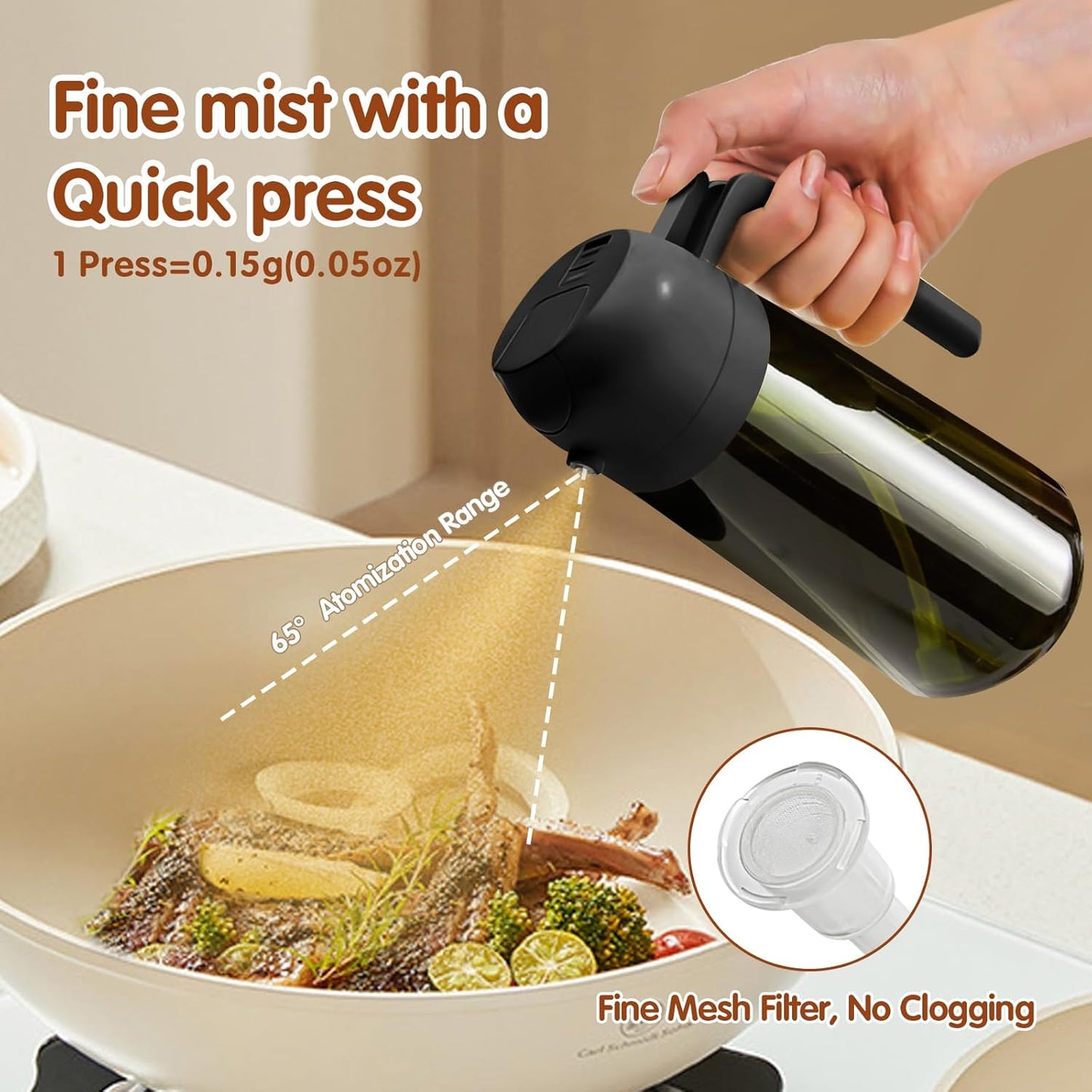 YARRAMATE Olive Oil Dispenser Bottle - 2-in-1 Light Blockage Dark Oil Sprayer, 16oz Green Glass | Food-Grade Mister for Cooking & BBQ