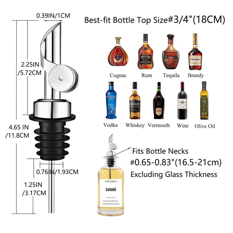 Pafusen 2 Pack Liquor Pour Spout, Auto Flip Olive Oil Dispenser Spout, Pour Spout for Liquor Bottles, Olive Oil Spout, Bottle Pourers for Alcohol Wine Syrup Home Bar Accessories Silver