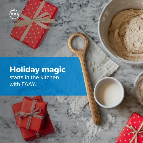 FAAY 13" Dough Whisk, 100% Healthy Teak Kitchen Utensils for Bread Mixing, Sourdough, Batter Preparation, Baking, and Cooking Tools