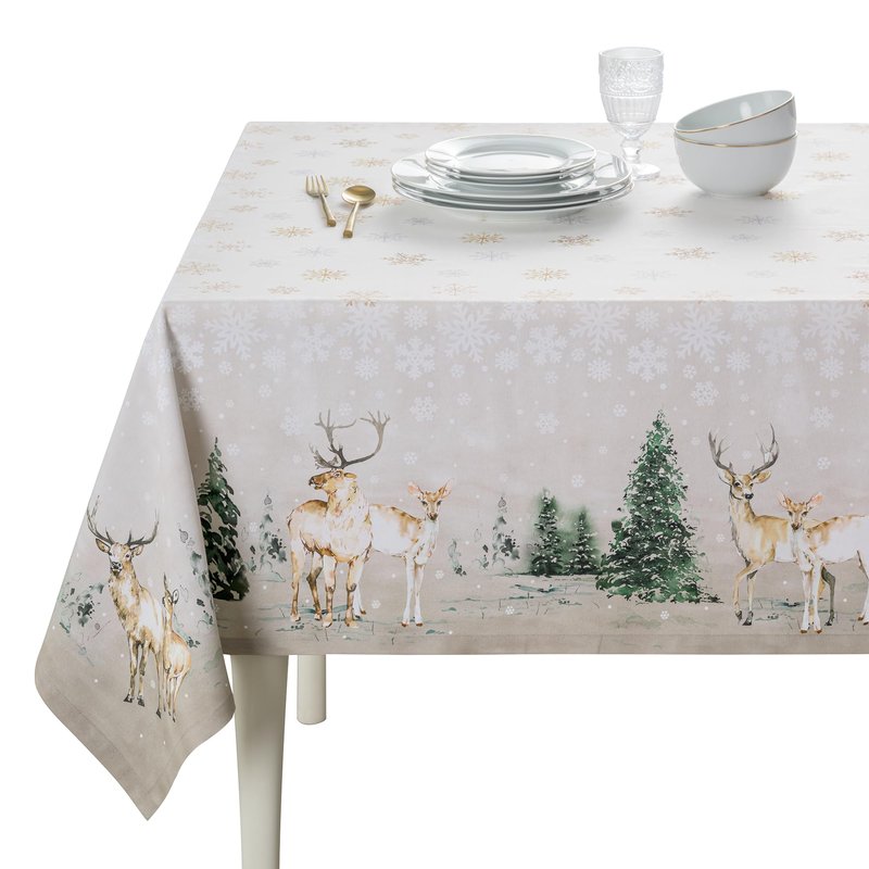 Maison d' Hermine Table Cloth Square Table 100% Cotton 60 x 60 Inches Fall Tablecloth Reusable Everyday Use for Thanksgiving Christmas Decorations Dining Farmhouse Party (Deer in The Woods)