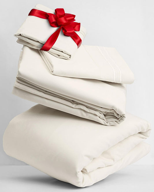 Mellanni Twin XL Sheets Set - 3 PC Hotel Luxury Bedding | Extra Soft, Cooling, Wrinkle-Resistant (Golden Ivory)