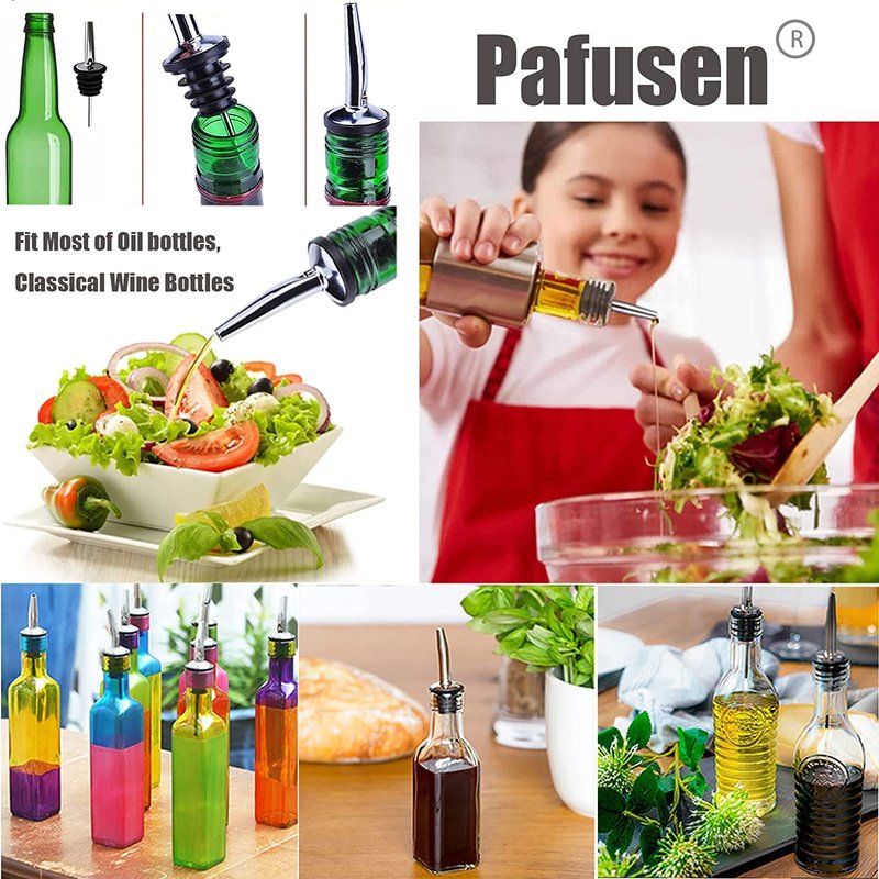 Pafusen 24 Pack Liquor Bottle Pourers, Liquor Pour Spout for Liquor Bottles, Stainless Steel Olive oil Dispenser Spout, Alcohol Pourer Spouts Dust Caps Long Covers, Sliver