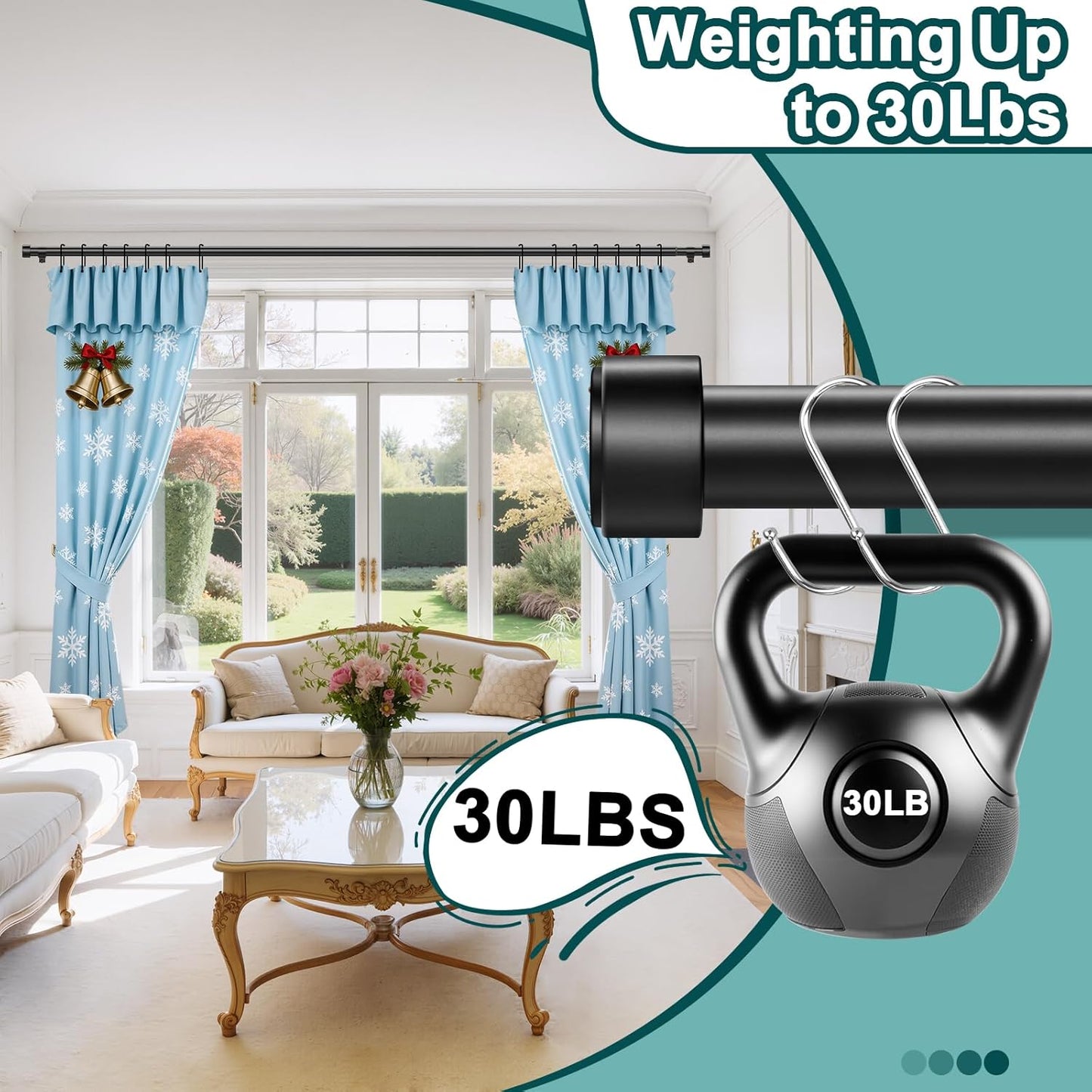 Skiennix Heavy Duty Adjustable Curtain Rod - 72-144 Inch, Modern Black Design, Easy Installation