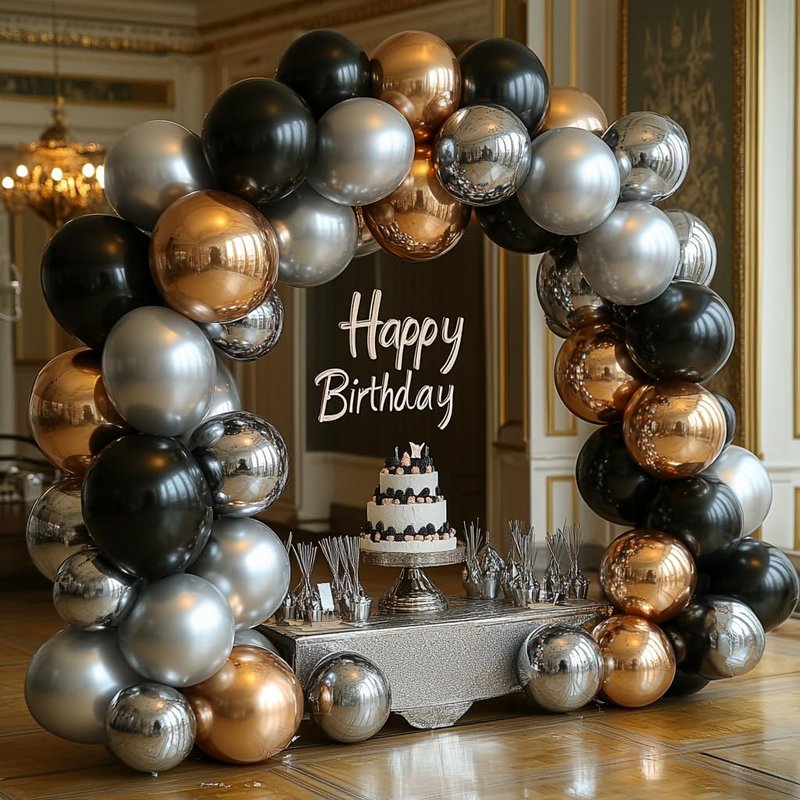 Bezente Black Silver Confetti Latex Balloons,60pcs 12 inch Black White Silver Metallic Chrome and Confetti Balloons for New Year Birthday Baby Shower Wedding Theme Party Decoration