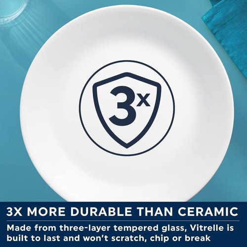 Corelle 8.5-Inch Lunch Plates - Set of 6 | Lightweight Vitrelle Glass, Chip & Crack Resistant, White