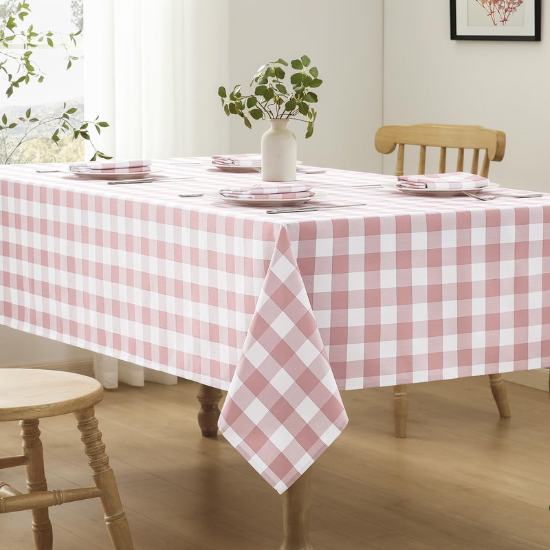 Veblandy Checkered Tablecloth Rectangle Waterproof Gingham Table Cloth Washable Buffalo Plaid Table Cover Wrinkle Free for Kitchen, Dining and Outdoor Picnic, 52 x 70 Inch, Pink and White