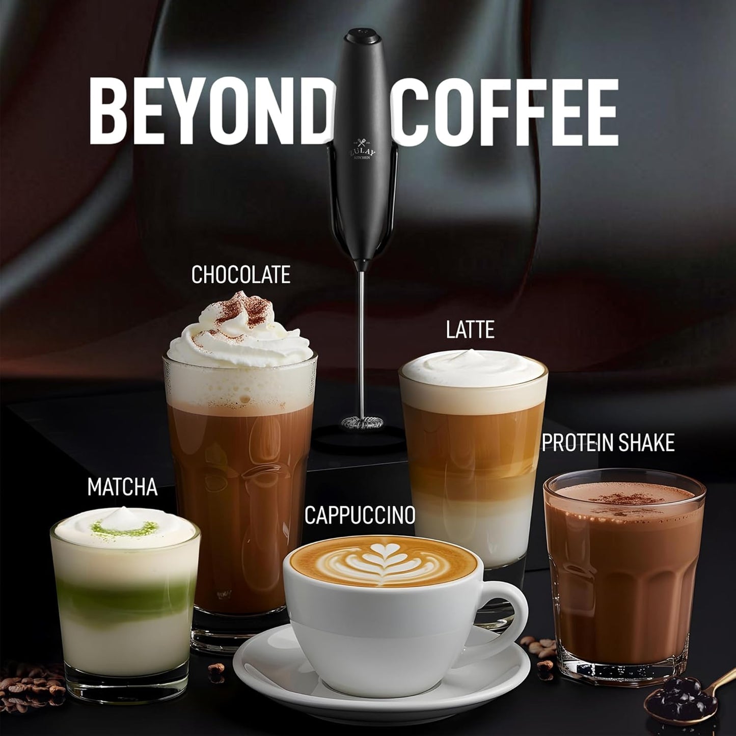 Zulay Kitchen Milk Frother Wand - Upgraded Stand for Perfect Foam - Ideal Gift for Coffee Lovers