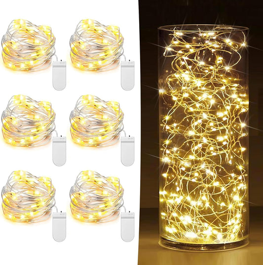 Skiennix 6 Pack Battery Operated Fairy Lights - 7ft 20 LED Mini Twinkle String Lights | Warm White Silver Wire for Weddings & Parties