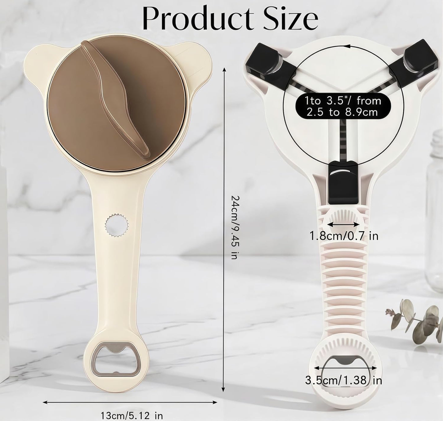 Skiennix 4-in-1 Adjustable Jar Opener - Ergonomic Non-Slip Handle for Weak Hands & Seniors | Multi-Size Lid Remover (Grey)