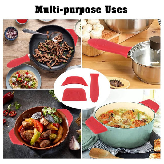 3 PCS Cast Iron Handle Cover, Cast Iron Skillet Handle Covers Silicone Pot Holders Heat Resistant Silicone Hot Handle Holder for Frying Pans Skillet Griddles Cookware
