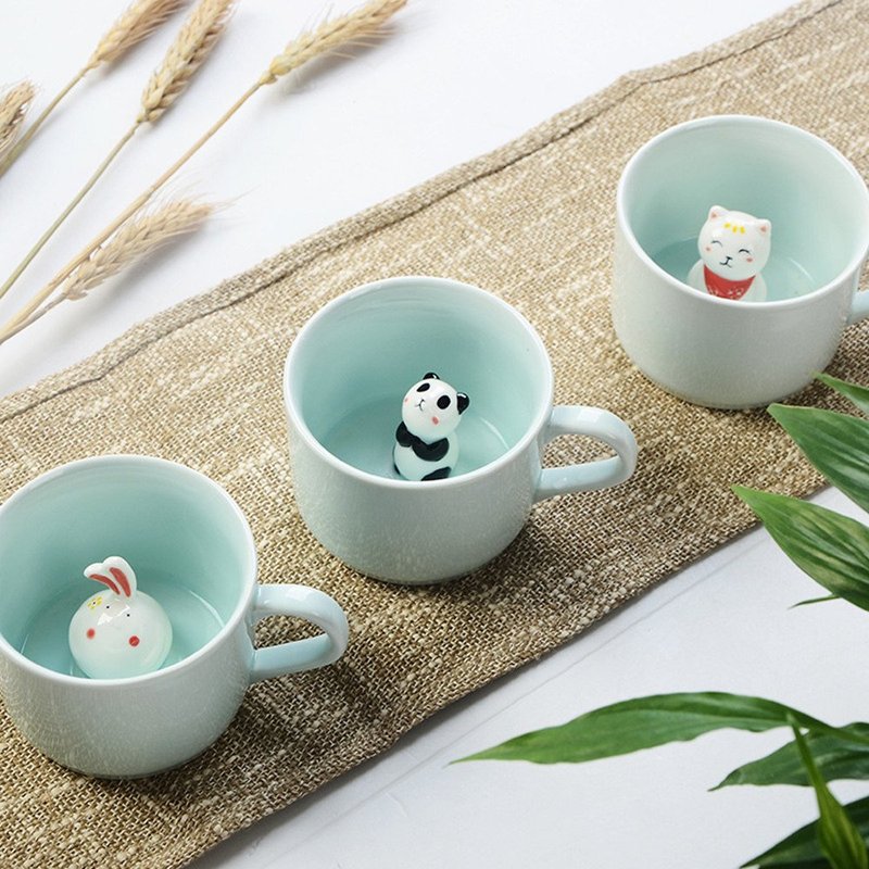 ZaH 3D Mug Animal Inside Cup Cartoon Ceramics Figurine Teacup Christmas Birthday Gift for Boys Girls Kids Women Men Coffee Mug (8 oz Rabbit)